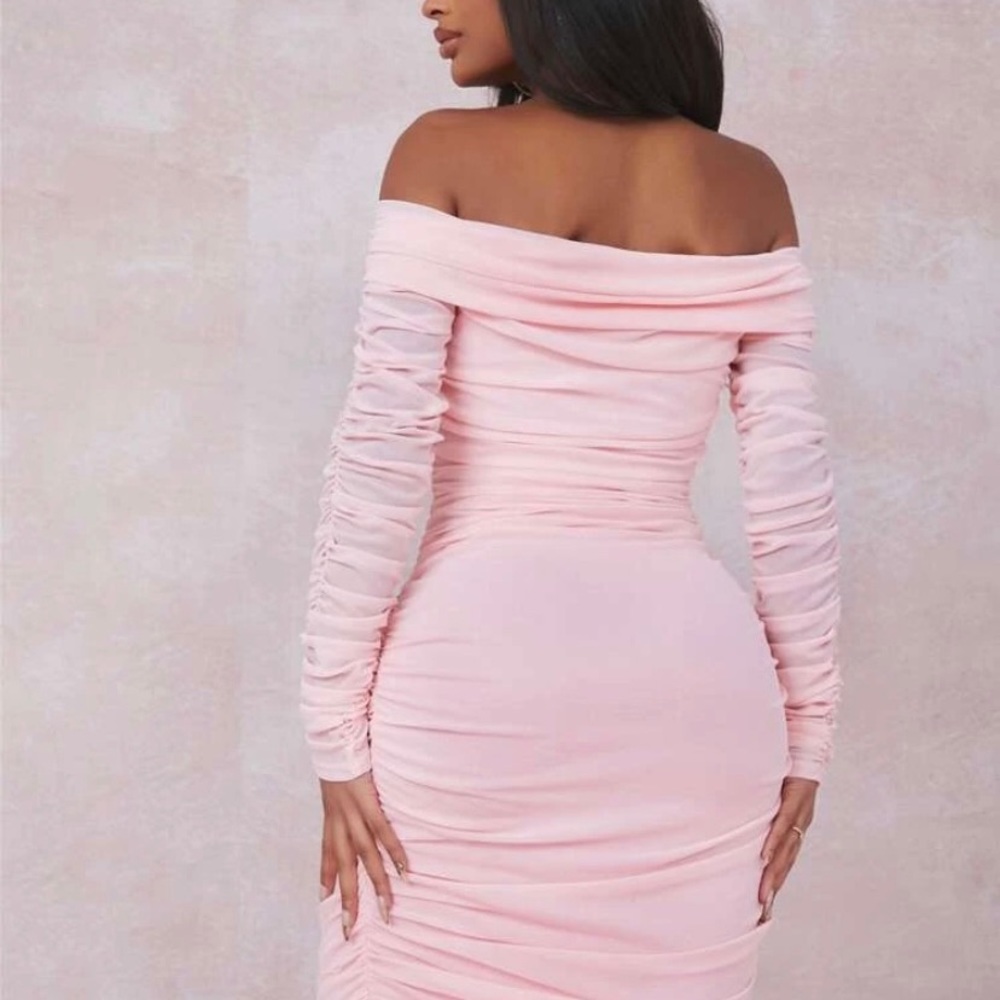 Off Shoulder Ruched Mesh Bodycon Dress - Picture 3 of 4